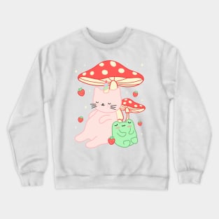 Kawaii Kittycorn Strawberry Frog Mushroom Cottagecore Crewneck Sweatshirt